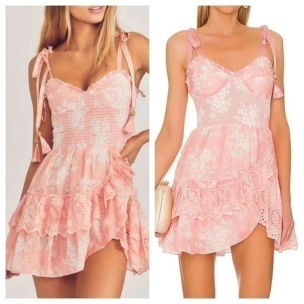 Loveshackfancy Olani Coral Smocked Mini Dress Nwt